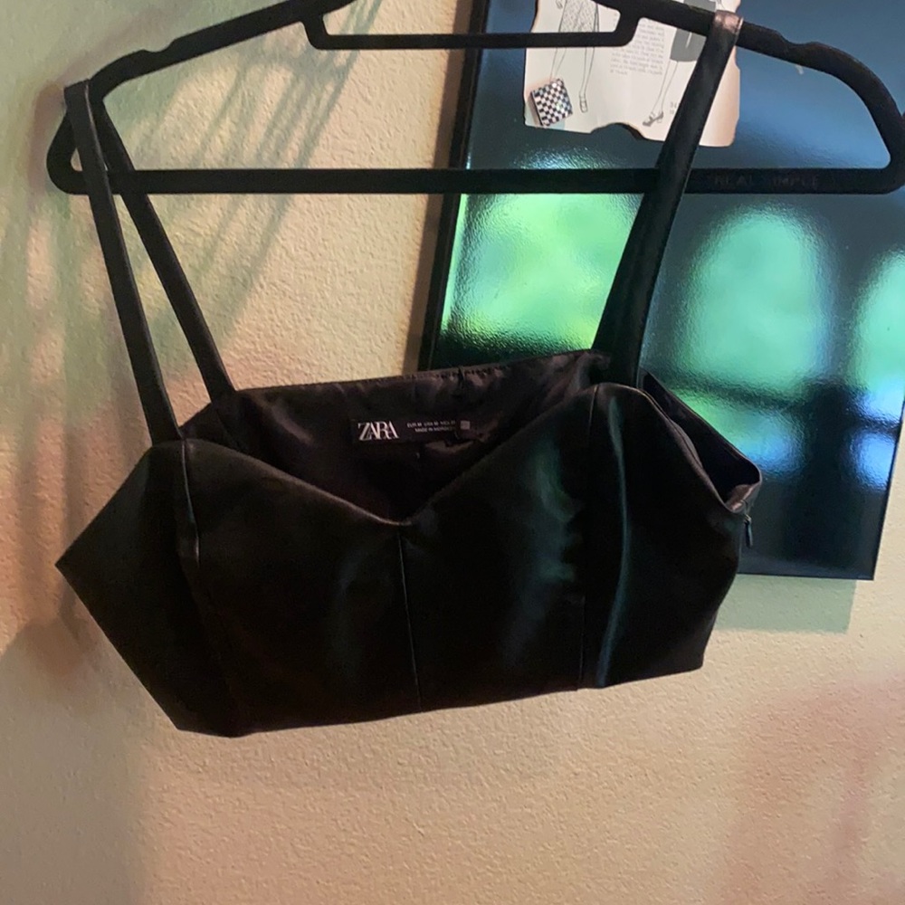 Zara cropped black leather bra top